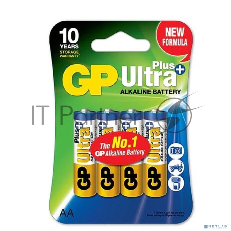 Алкалиновые батарейки c технологией G-tech GP Ultra Plus Alkaline 15А AА - 4 шт. на блистере