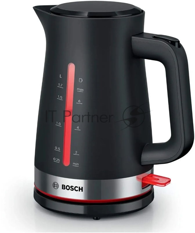 Электрочайник Bosch TWK4M223 черный, 1.7 л, 2400 Вт, скрытый нагревательный элемент