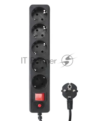 Сетевой фильтр Гарнизон EHLB-1, 5 р, 10А 1.8 м черный