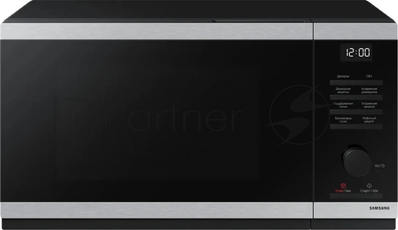 Микроволновая печь Samsung MS23DG4504ATBW нержавеющая сталь/черный, 23 л, 800 Вт, переключатели - сенсор, поворотный механизм