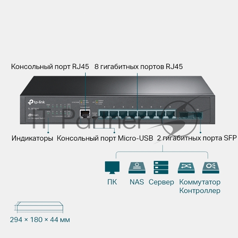 Коммутатор TP-Link TL-SG3210 8PORT 1000M 2 SFP
