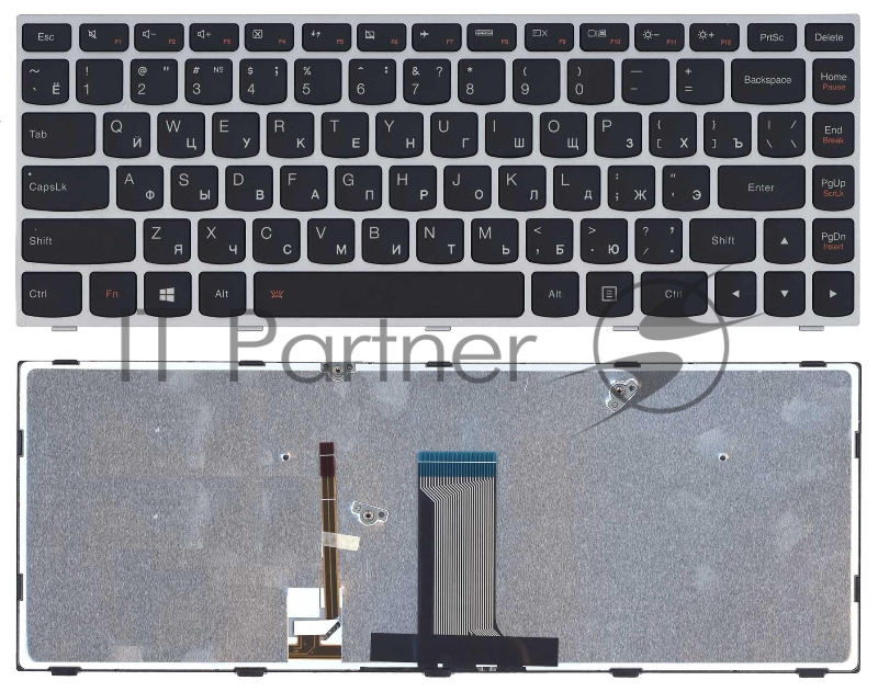 Клавиатура для ноутбука Lenovo Flex 2-14 G40-30 G40-70 черная с серебристой рамкой с подсветкой