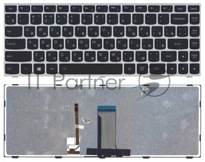 Клавиатура для ноутбука Lenovo Flex 2-14 G40-30 G40-70 черная с серебристой рамкой с подсветкой
