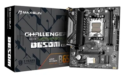 Материнская плата MAXSUN Challenger B650M WIFI, AM5, AMD B650, 2xDDR5, 3xSATA, 1xM.2, 1xPCIe 4.0 x16, DisplayPort, HDMI, 1x1Gb LAN, Wi-Fi 5, Bluetooth, 3x3.5 мм, 5.1, microATX
