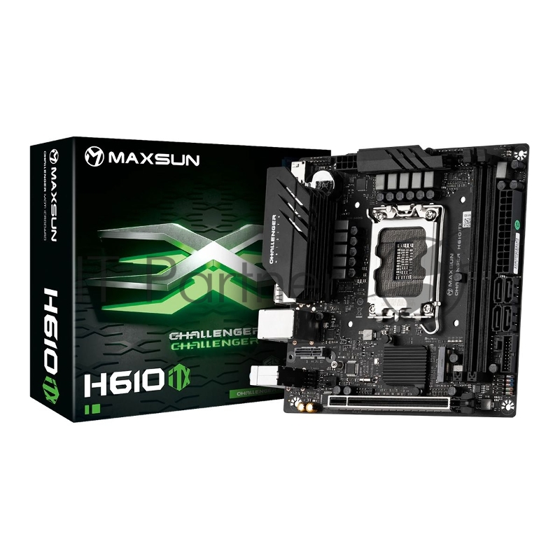 Материнская плата MAXSUN Challenger H610ITX 2LAN V3, LGA1700, Intel H610, 2xDDR4, 4xSATA, 2xM.2, 1xPCIe 4.0 x16, DisplayPort, HDMI, 2x2.5Gb LAN, 3x3.5 мм, 5.1, mini-ITX