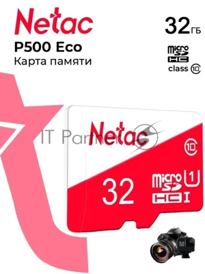 Флеш карта Netac P500 ECO 32Gb MicroSDHC C10 up to 80Mb/s, retail pack card only