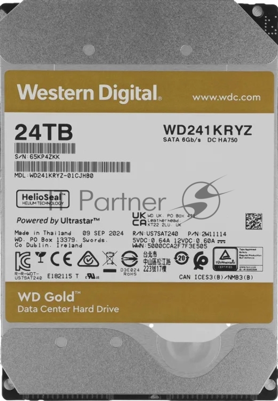 Жесткий диск HDD WD Gold 24Tb 7200rpm SATA 512Mb 3.5"