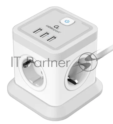 Сетевой фильтр Cablexpert Tower, TWR-4-U3-W-3, 4 р, 10А, 3xUSB, 3.1А, 3 м, ур.защиты 2+, белый, коробка