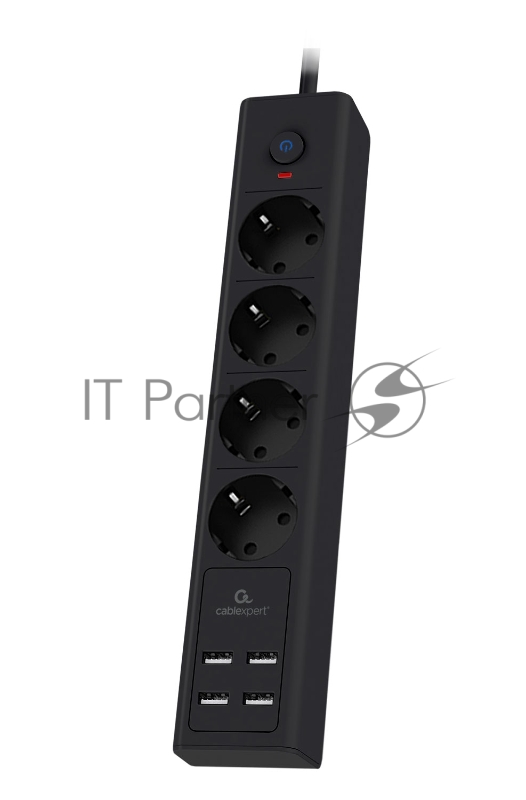 Сетевой фильтр Cablexpert Exnovo, EXN-4-U4-B-2, 4р, 16А, 4хUSB, 3.4A, 2 м, ур. защиты 4+, черный, коробка