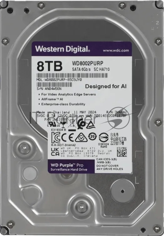 Жесткий диск HDD Western Digital 8Tb 7200rpm SATA-III 256Mb 3.5" Surveillance Purple Pro