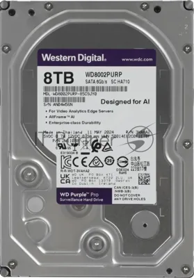 Жесткий диск HDD Western Digital 8Tb 7200rpm SATA-III 256Mb 3.5" Surveillance Purple Pro
