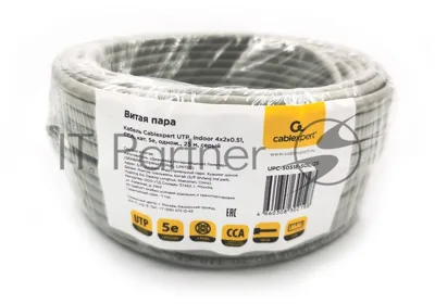 Кабель Cablexpert UPC-5051E-SOL/25, UTP indoor 4x2x0.51, CCA, кат.5е, однож., 25м, серый