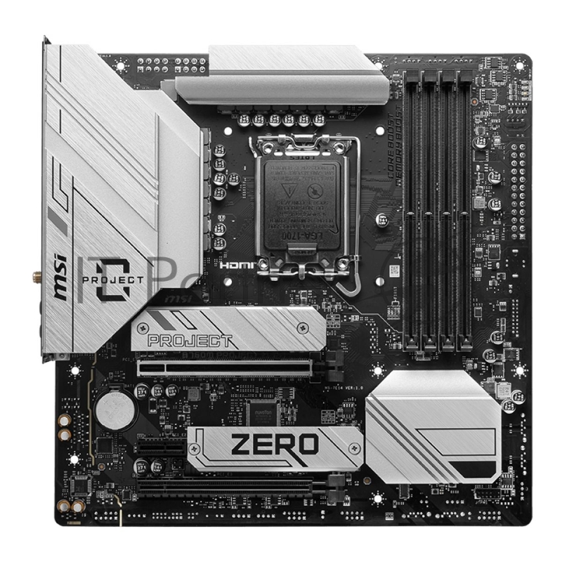 Материнская плата MSI B760M PROJECT ZERO, LGA1700, Intel B760, 4xDDR5, 4xSATA, 2xM.2, 1xPCIe 5.0 x16, DisplayPort, HDMI, 1x2.5Gb LAN, USB Type-C, 5x3.5 мм, 7.1, microATX