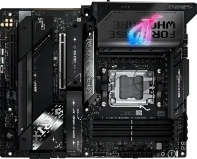Материнская плата ASUS ROG STRIX X870E-E GAMING WIFI, AM5, AMD X870E, 4xDDR5, 4xSATA, 5xM.2, 2xPCIe 5.0 x16, 1xPCIe 4.0 x4, 1xPCIe 4.0 x1, DisplayPort, HDMI, 1x5Gb LAN, USB Type-C, 5x3.5 мм, 7.1, ATX