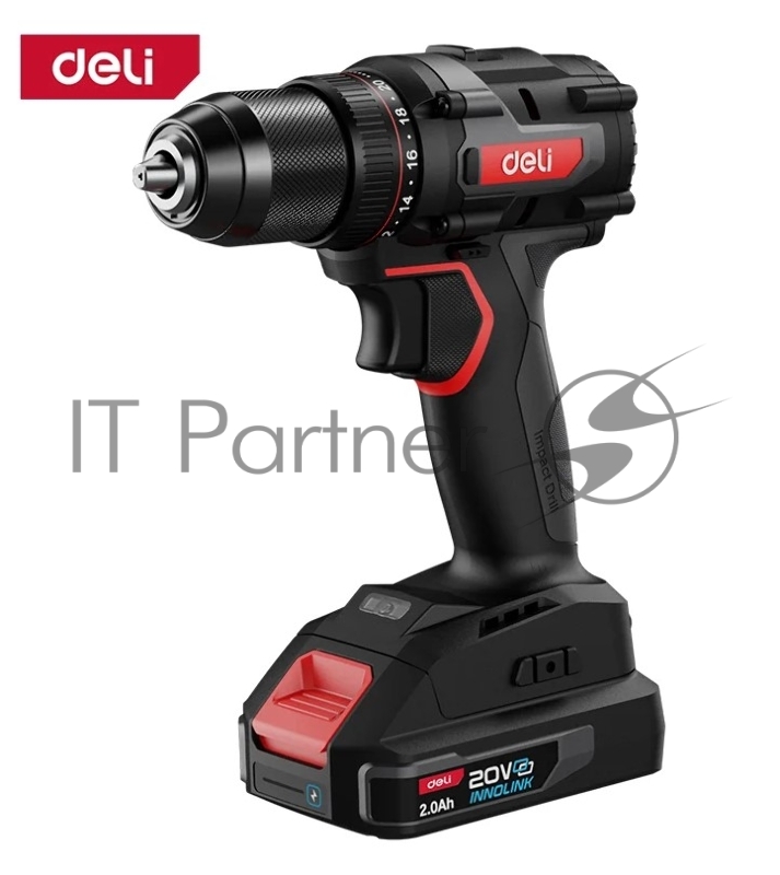 Дрель-шуруповерт Deli DE-DZ20-2D2, 20 В, 2 Ач, 70 Нм, бесщеточный