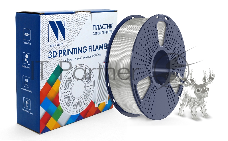 Филамент NVPrint PLA+ Trasparent White для 3D печати диаметр 1.75мм длина 330 метров масса 1 кг