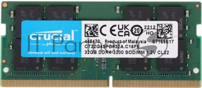 Оперативная память Crucial, DDR4, 32Gb (1x32 Gb), 3200 MHz, CL22, SO-DIMM, OEM