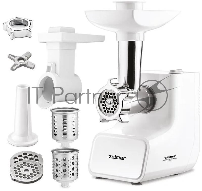 Мясорубка электрическая Zelmer ZMM3512B белый, 1500 Вт, 2.0 кг/мин, реверс, насадки - 4