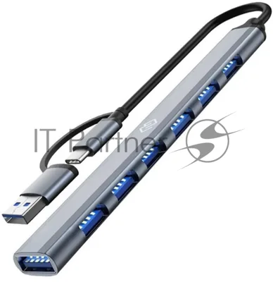 USB-концентратор Digma DHUB-7USB-AC-2.0, USB-C + USB-A, USB 2.0 7 портов, USB