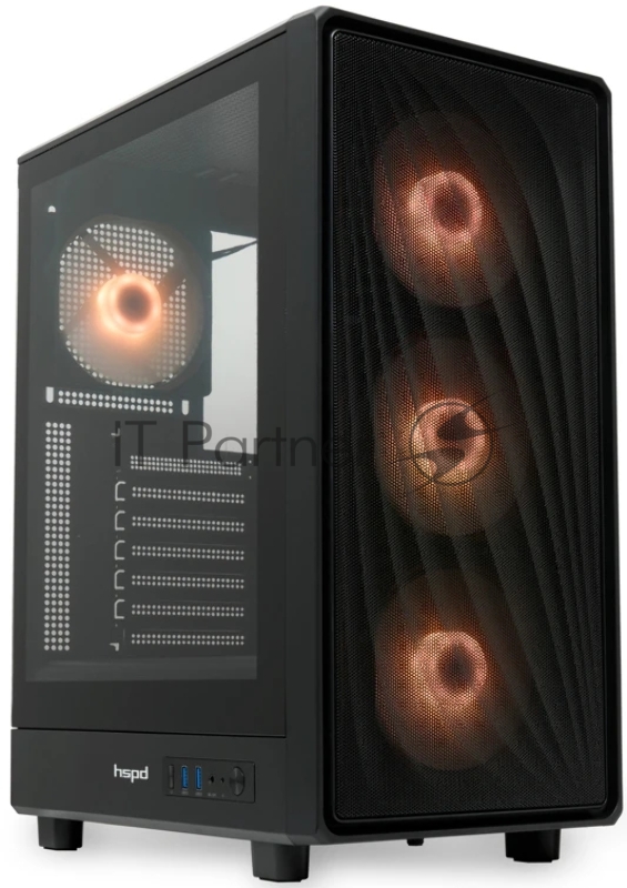 Компьютерный корпус HSPD M510, Mesh Mid Tower, черный, TG, 0.5 SPCC, 4x120мм ARGB ATX, mATX, mITX 180/280/160мм 1x2.5", 1x3.5", 7xPCI 2xUSB-A 3.0 517x277x418мм