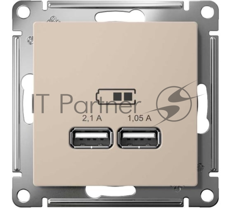 Розетка AtlasDesign USB A+A, 5В/2,1 А, 2х5В/1,05 А, механизм, песочный