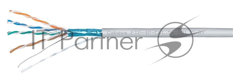 Кабель витая пара экранированная Cabeus FTP-4P-Cat.5e-SOLID-LSZH-GY FTP (F/UTP), cat. 5e, 4 пары (24 AWG), одножильный, серый, экран - фольга, LSZH, нг(А)-HF, (305 м)