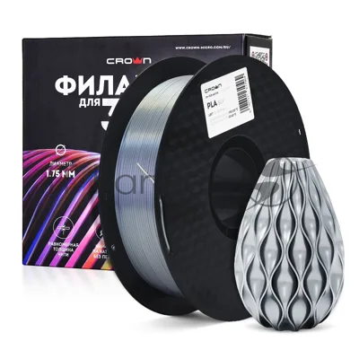 Филамент Crown Micro CM-FILPLAS005S PLA Silk 1.75 1кг серебряный