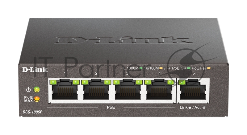 Коммутатор D-Link DGS-1005P/B3A, 5×1 Гбит/с, неуправляемый