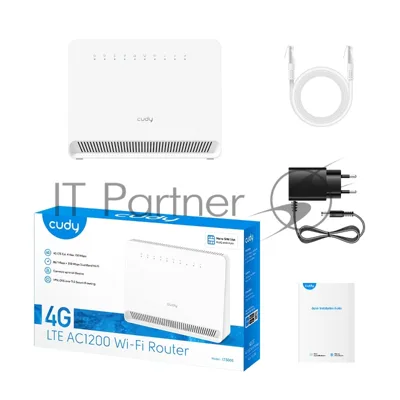 Маршрутизатор CUDY AC1200 Wi-Fi 4G LTE Cat.4 Router, AC1200 Wi-Fi, build-in 4G LTE modem, 4 10/100M RJ45 Ports, Nano SIM Slot, 300Mbps at 2.4GHz + 867Mbps at 5GHz, Internal antennas, PPTP/L2TP/OpenVPN/WireGuard VPN, DNS over Cloudflare/Google/Quad9, DDNS, SMS, Band locking, TR069/TR098/TR111/TR181, Cudy Mesh Support, LTE-FDD: B1/3/5/7/8/20/28; LTE-TDD: B38/40/41;WCDMA: B1/5/8/8
