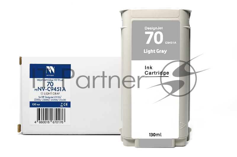 Картридж струйный NVPrint 70 (NV-C9451A) Light Gray для HP DesignJet Z2100/Z3100/Z3200/Z5200/Z5400 (130 мл) совместимый