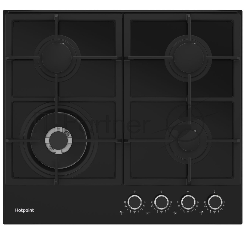 Газовая варочная поверхность Hotpoint HGS 62F/BK, 4 конфорки, закаленное стекло, 9500 Вт