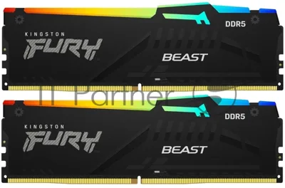 Оперативная память Kingston Fury Beast RGb, DDR5, 32Gb (2x16 Gb), 6000 MHz, CL30, радиатор, RGb, черный