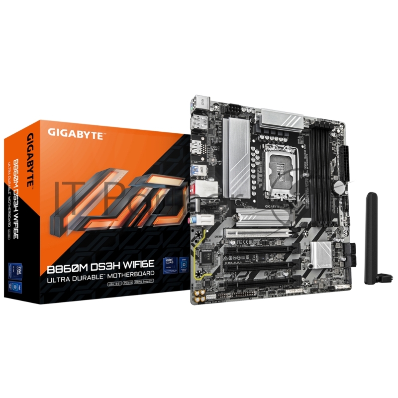Материнская плата GIGABYTE B860M DS3H WIFI6E, LGA1851, Intel B860, 4xDDR5, 4xSATA, 2xM.2, 1xPCIe 5.0 x16, DisplayPort, HDMI, 1x2.5Gb LAN, 3x3.5 мм, 7.1, microATX