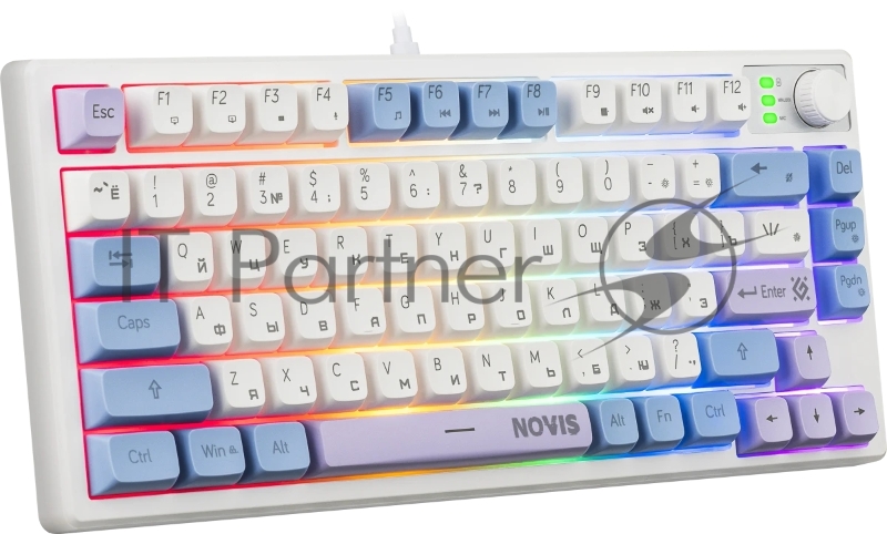Клавиатура проводная игровая Defender Novis GK-318 RU,бел/гол,80кн+FN,радуж,1.5м