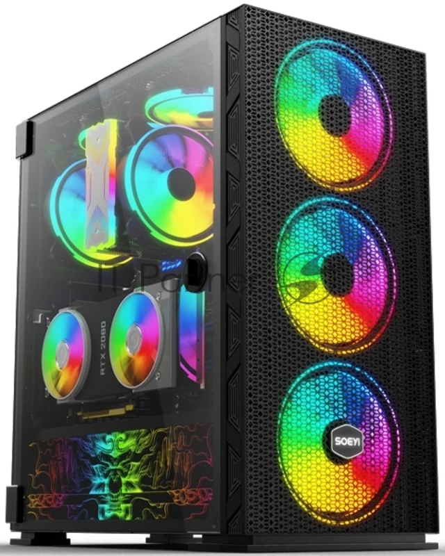 Компьютерный корпус SOEYI "AX8-B20 SOEYI ATX case with черный coating front panel with flat bigger mesh, without"