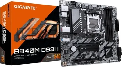 Материнская плата Gigabyte B840M DS3H, AM5, AMD B840, 4xDDR5, 4xSATA, 2xM.2, 1xPCIe 4.0 x16, 2xDisplayPort, HDMI, 1x2.5Gb LAN, USB Type-C, 3x3.5 мм, 7.1, microATX