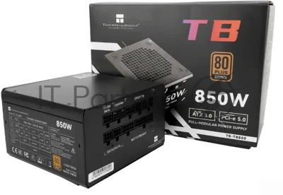 Блок питания Thermalright, 850W 80+ Bronze (ATX, 3.0, PCIe 5.0, Full modular, 1x24(20+4)pin, 2xCPU 8(4+4)pin, 4xPCIe*2 8(6+2)pin, 3xSATA3, 1x12+4pin (12VHPWR PCIe 5.0 12+4pin 600mm), 3xMOLEX4pin, Active, 120x120мм, 150x140x86mm, APFC, black)