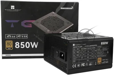 Блок питания Thermalright, 850W 80+ Gold (ATX, 3.0, PCIe 5.0, Non-modular, 1x24(20+4)pin, 1xCPU 8(4+4)pin, 2xPCIe*2 8(6+2)pin, 5xSATA3, 1x12+4pin (12VHPWR PCIe 5.0 12+4pin 600mm), 3xMOLEX4pin, Active, 120x120мм, 150x140x86mm, APFC, black)