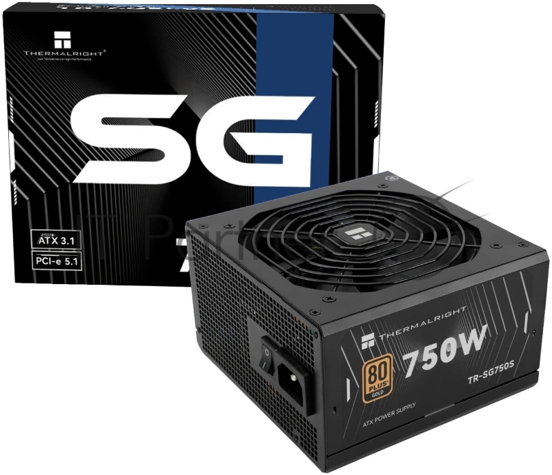 Блок питания Thermalright, 750W 80+ Gold (ATX, 3.1, PCIe 5.1, Non-modular, 1x24(20+4)pin, 1xCPU 8(4+4)pin, 2xPCIe*2 8(6+2)pin, 5xSATA3, 1x12+4pin (12VHPWR PCIe 5.1 12+4pin 600mm), 3xMOLEX4pin, Active, 120x120мм, 150x140x86mm, APFC, black)