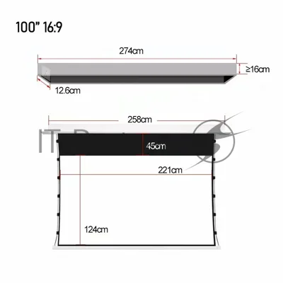 Экран для проектора S'OK SCPSMC-221X125ED45GF для встраивания в потолок моторизованный 100'' с боковым натяжением, полотно Grey Fiberglass, экстрадроп 45см