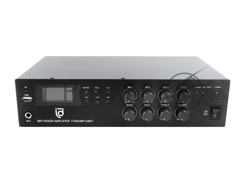Микшер-усилитель Intrend ITMXAMP-60MT MP3, FM тюнер, USB, Bluetooth, 2хMic/3хLine входы, 1хLine выход,60 Вт, 4/8Ом/100V, IR-пульт в комплекте