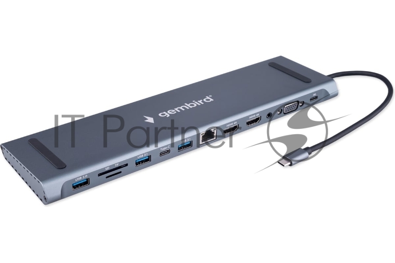 USB-концентратор Gembird UHB-D6, USB Type-C, USB 2.0/RJ45/USB Type-C PD87W/Jack 3.5 / SD/TF/2xHDMI/VGA, USB Type-C