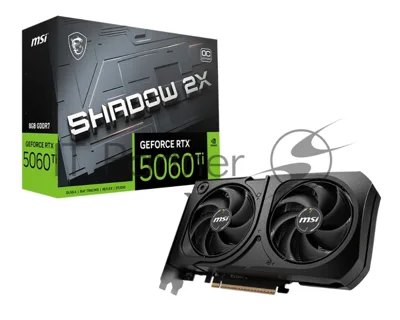 Видеокарта MSI GeForce RTX 5060 Ti SHADOW 2X OC PLUS, 8 GB GDDR7, 128 bit, 3xDisplayPort, HDMI, GPU 2407 MHz