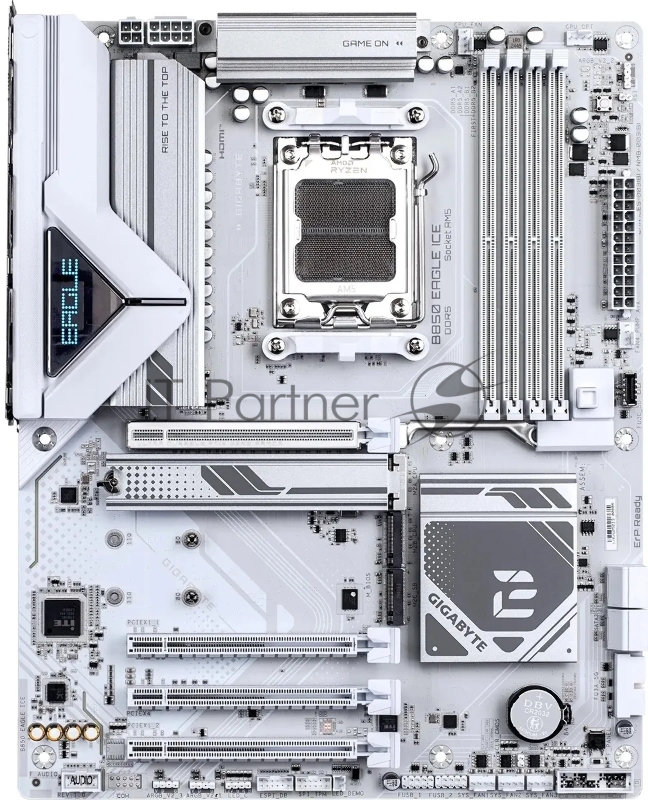 Материнская плата Gigabyte B850 EAGLE ICE, AM5, AMD B850, 4xDDR5, 4xSATA, 3xM.2, 1xPCIe 5.0 x16, 1xPCIe 4.0 x4, 2xPCIe 3.0 x1, DisplayPort, HDMI, 1x2.5Gb LAN, USB Type-C, 3x3.5 мм, 7.1, ATX