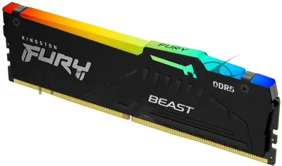 Оперативная память Kingston Fury Beast, DDR5, 16Gb (1x16 Gb), 6400 MHz, CL32, радиатор, RGb, черный