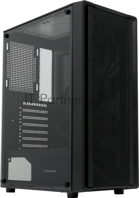 Компьютерный корпус без блока питания HSPD M530, Mesh Mid Tower, Black, TG, 0.4 SPCC, no fans ATX, mATX, mITX 155/290/200mm 2x2.5", 2x3.5", 7xPCI 1xUSB-A 3.0, 2xUSB-A 1.0 335x193x445mm