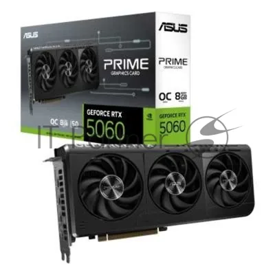 Видеокарта Asus PRIME RTX 5060-O8G, NVIDIA RTX 5060, 8Gb, GDDR7, 128 bit, PCI-E 5.0, HDMIx1, DPx3, HDCP, 2595 MHz