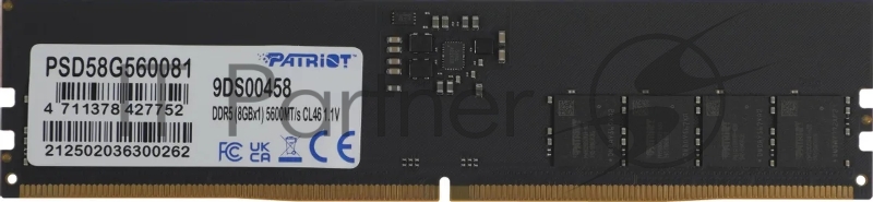 Оперативная память Patriot Signature, DDR5, 8GB (1x8 GB), 5600 MHz, CL46, DIMM