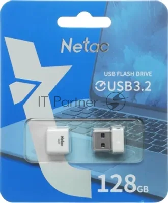 Флешка USB Netac U116 mini (NT03U116N-128G-32WH), 128Gb, USB 3.2, R/W 90/30, белый