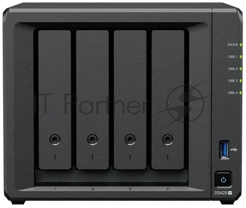 Сетевое хранилище Synology DiskStation DS425+ черный (Intel J4125/2Gb/4(3.5"/2.5"SATA/SSD) + 2 NVMe/RAID/1x1Gb/1x2.5Gb/2хUSB 3.2/no WIFI) (DS425+)